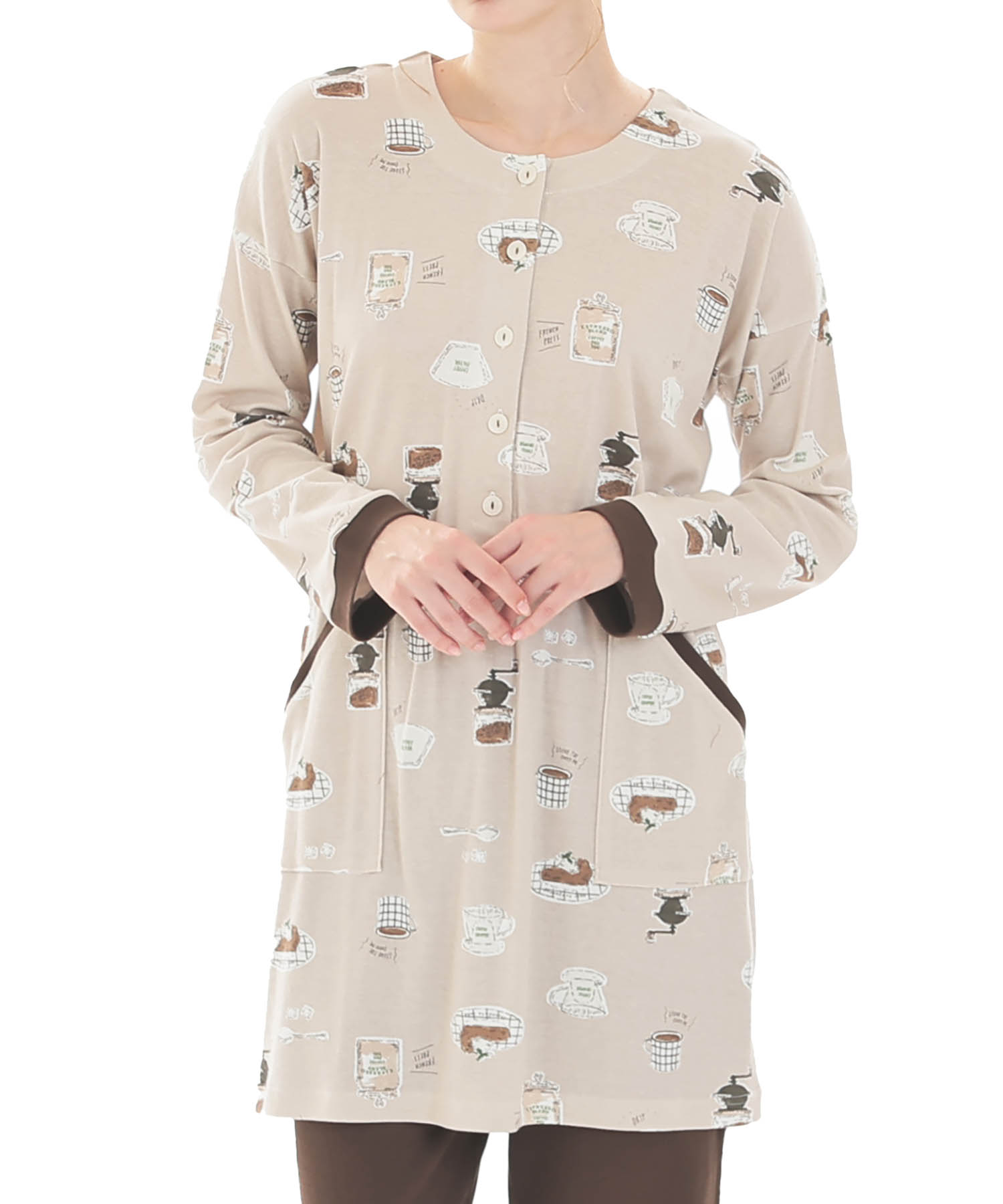 スムースコーヒーチュニックパジャマ_パジャマ&ルームウェア-セットアップ_ブラウン_0