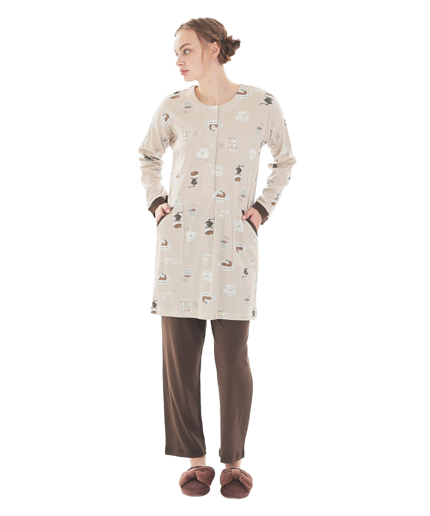 スムースコーヒーチュニックパジャマ_パジャマ&ルームウェア-セットアップ_ブラウン_1