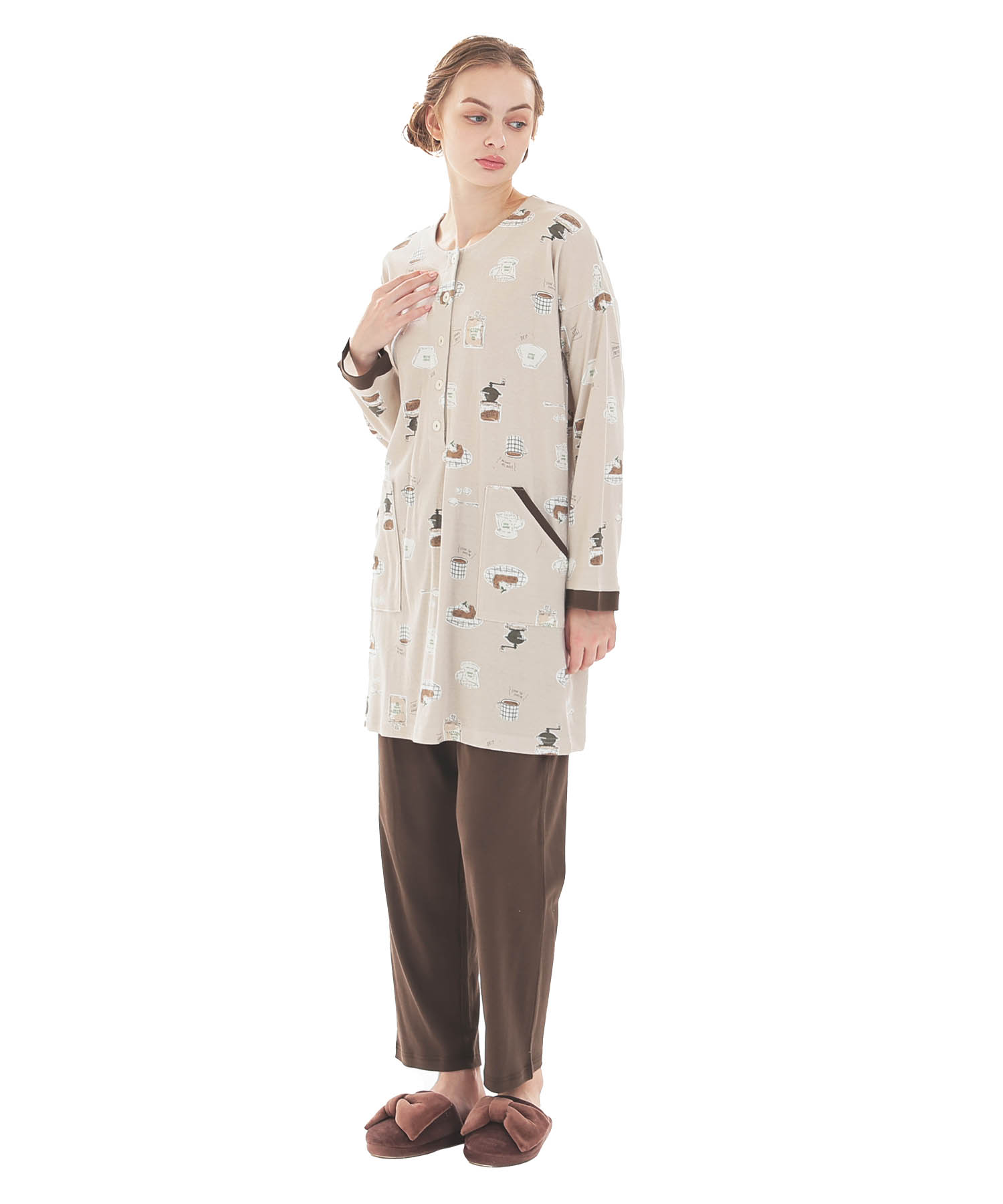 スムースコーヒーチュニックパジャマ_パジャマ&ルームウェア-セットアップ_ブラウン_2