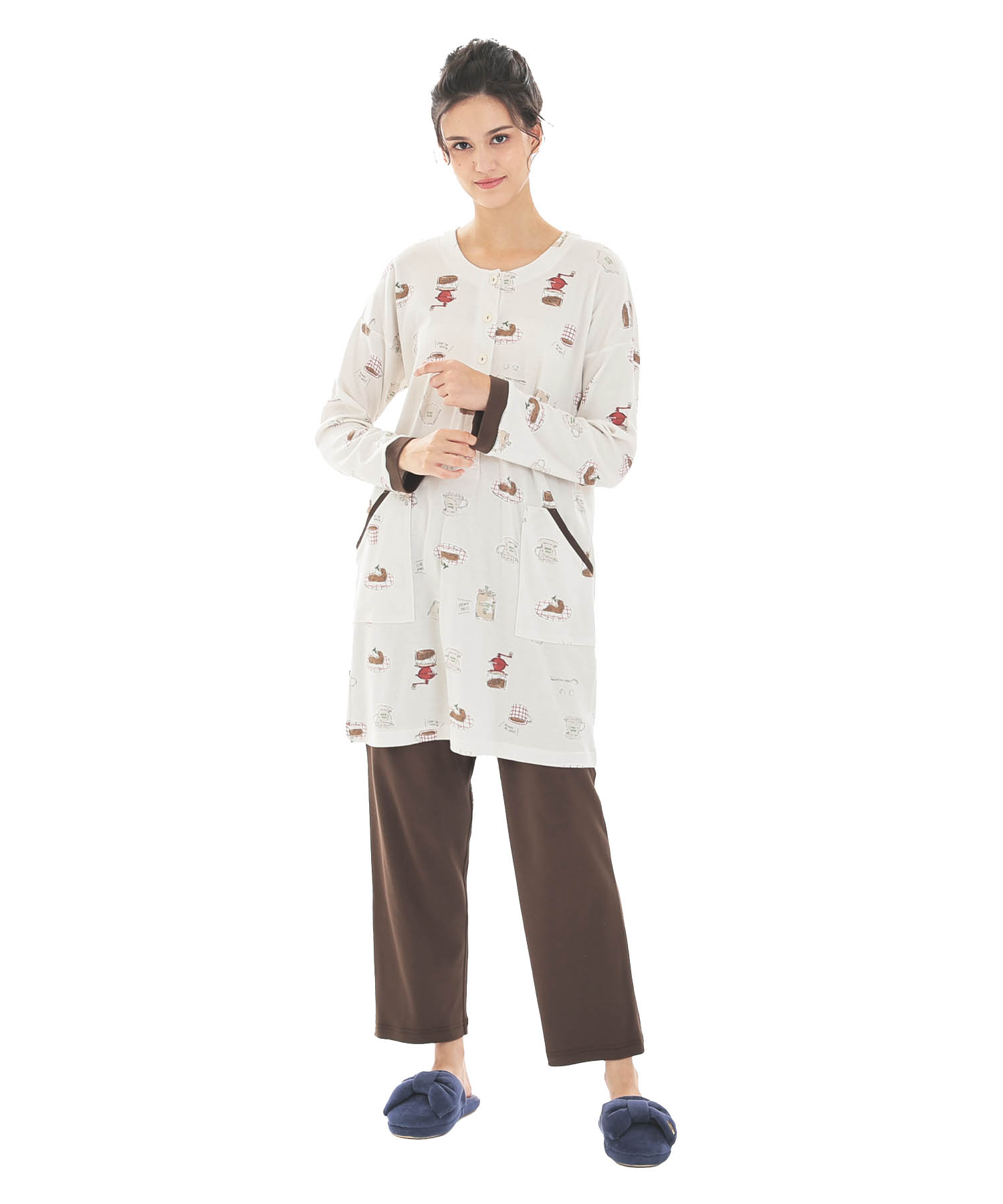 スムースコーヒーチュニックパジャマ_パジャマ&ルームウェア-セットアップ_ホワイト_1
