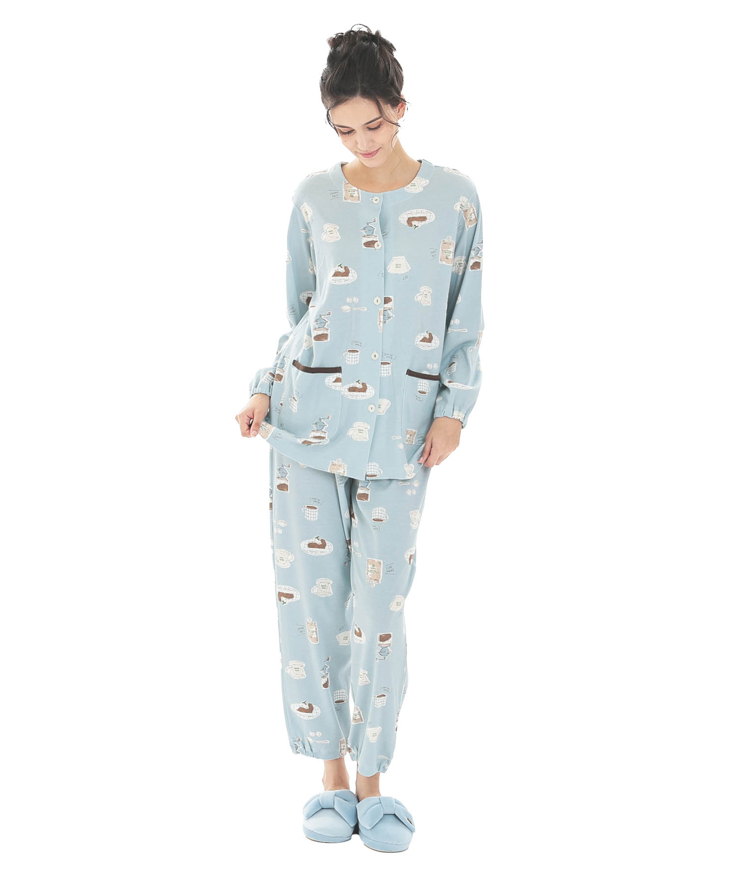 スムースコーヒーパジャマ_パジャマ&ルームウェア-セットアップ_ブルー_1