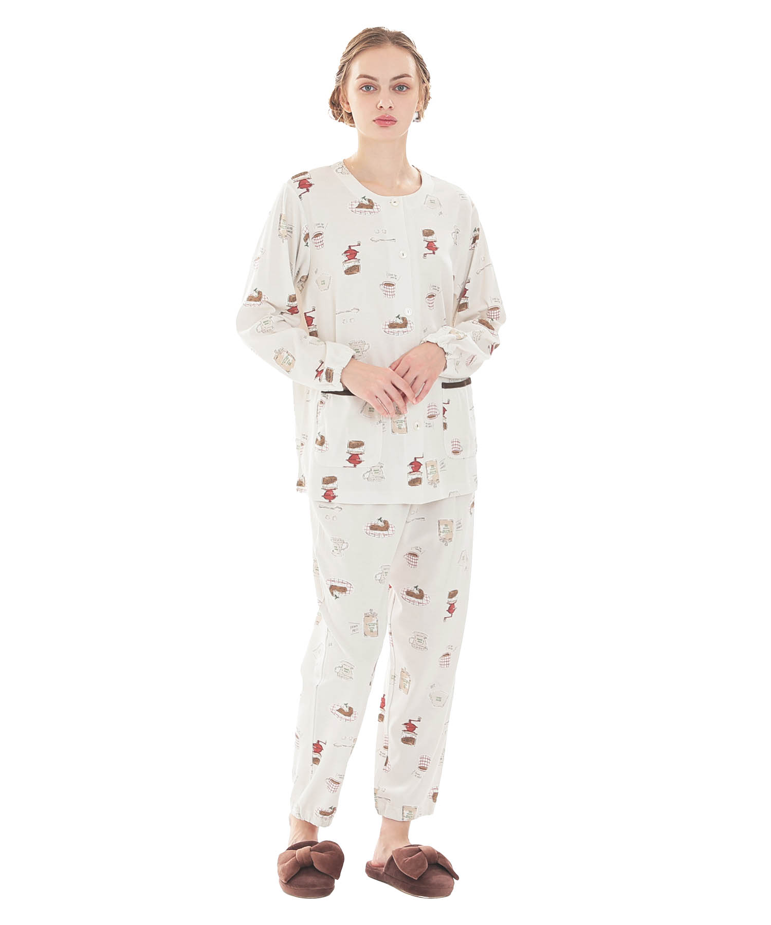 スムースコーヒーパジャマ_パジャマ&ルームウェア-セットアップ_ホワイト_1