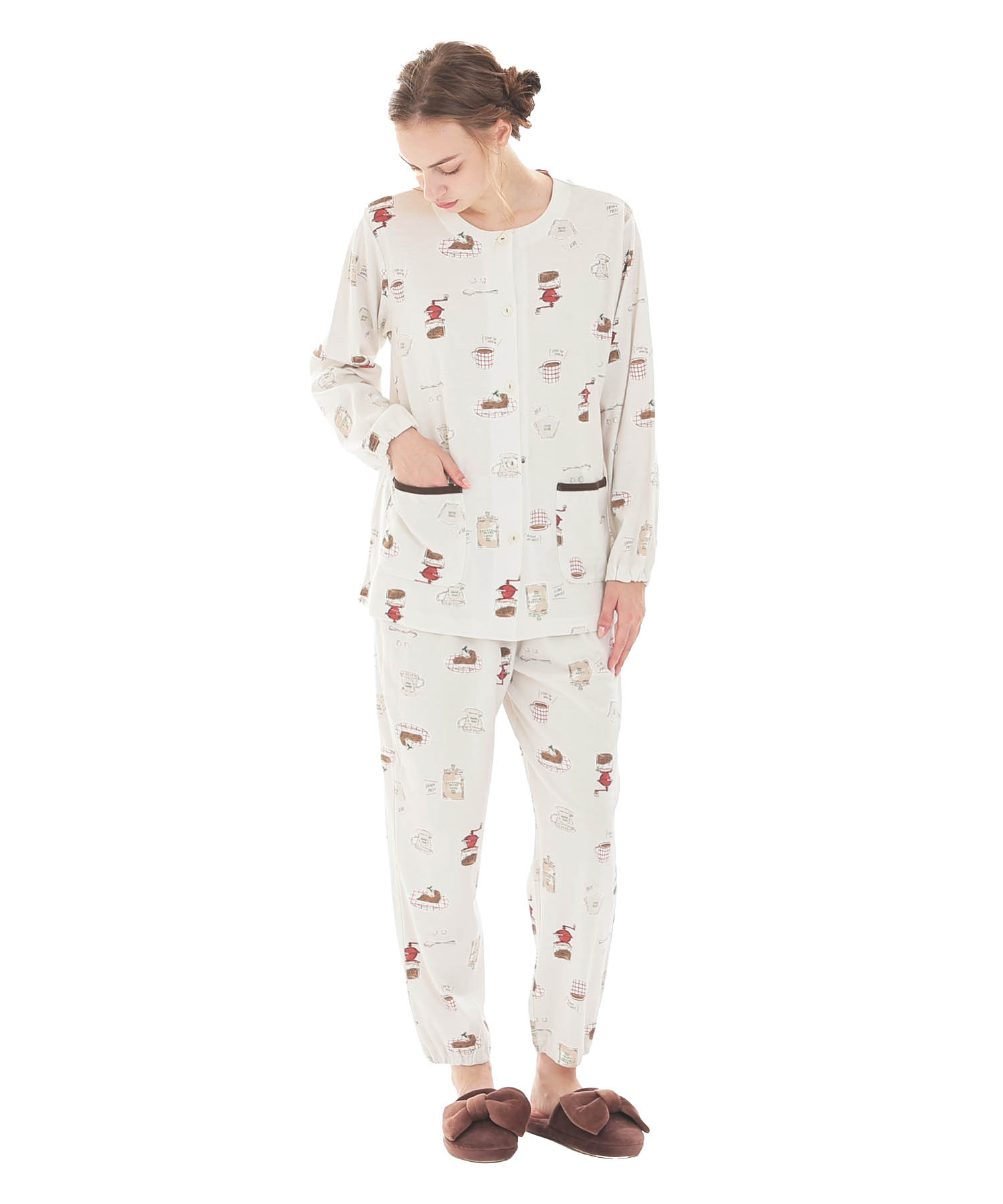 スムースコーヒーパジャマ_パジャマ&ルームウェア-セットアップ_ホワイト_2
