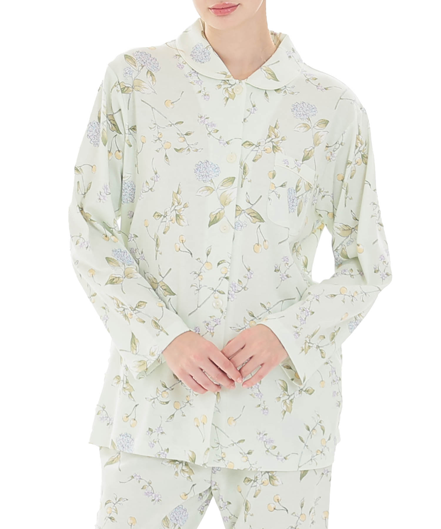 スムースフラワーベリーシャツパジャマ_パジャマ&ルームウェア-セットアップ_グリーン_0