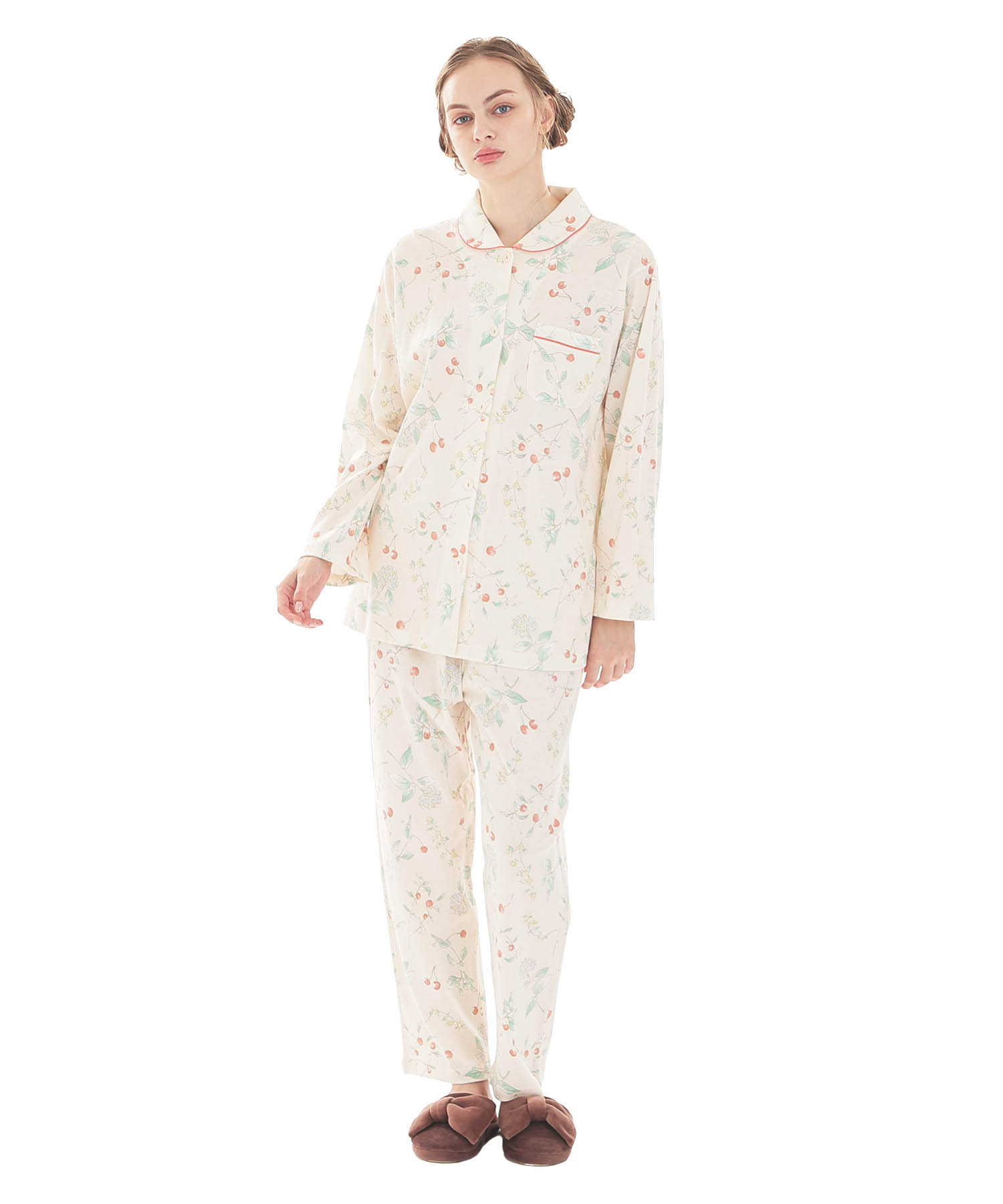 スムースフラワーベリーシャツパジャマ_パジャマ&ルームウェア-セットアップ_オレンジ_1