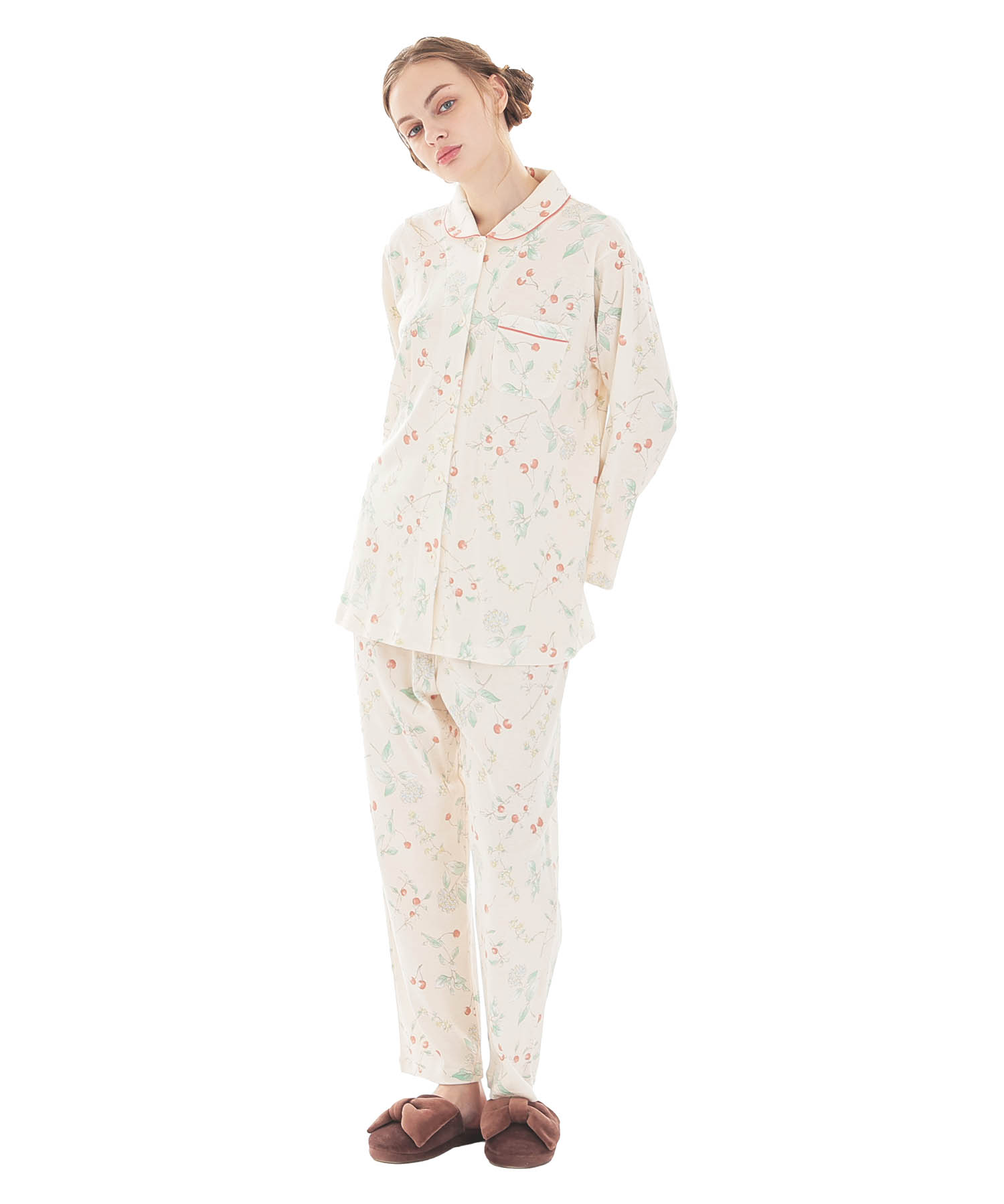 スムースフラワーベリーシャツパジャマ_パジャマ&ルームウェア-セットアップ_オレンジ_2