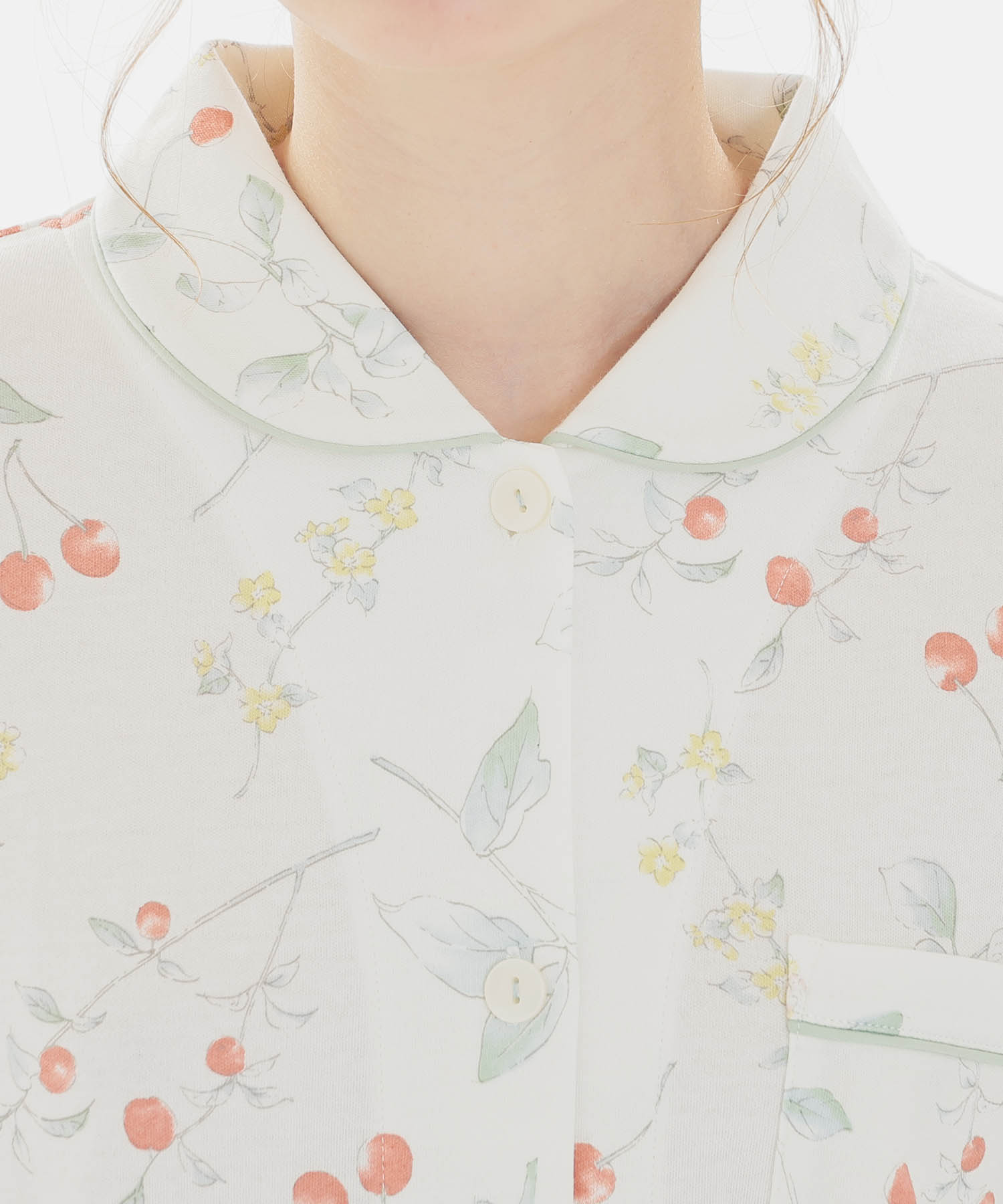 スムースフラワーベリーシャツパジャマ_パジャマ&ルームウェア-セットアップ_ホワイト_3