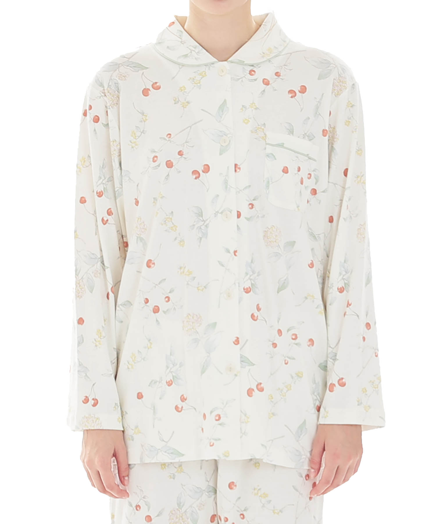 スムースフラワーベリーシャツパジャマ_パジャマ&ルームウェア-セットアップ_ホワイト_0