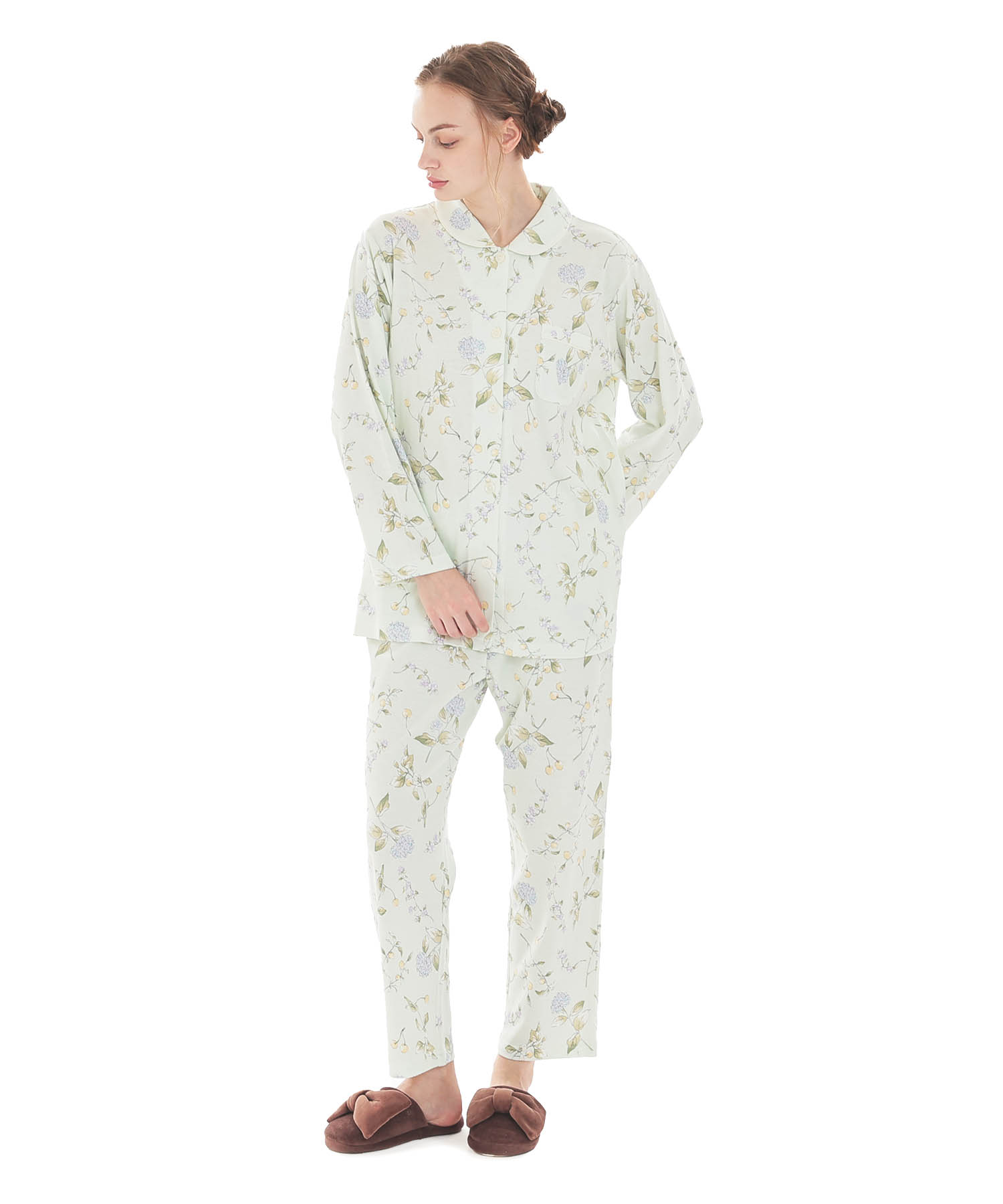 スムースフラワーベリーシャツパジャマ_パジャマ&ルームウェア-セットアップ_グリーン_2