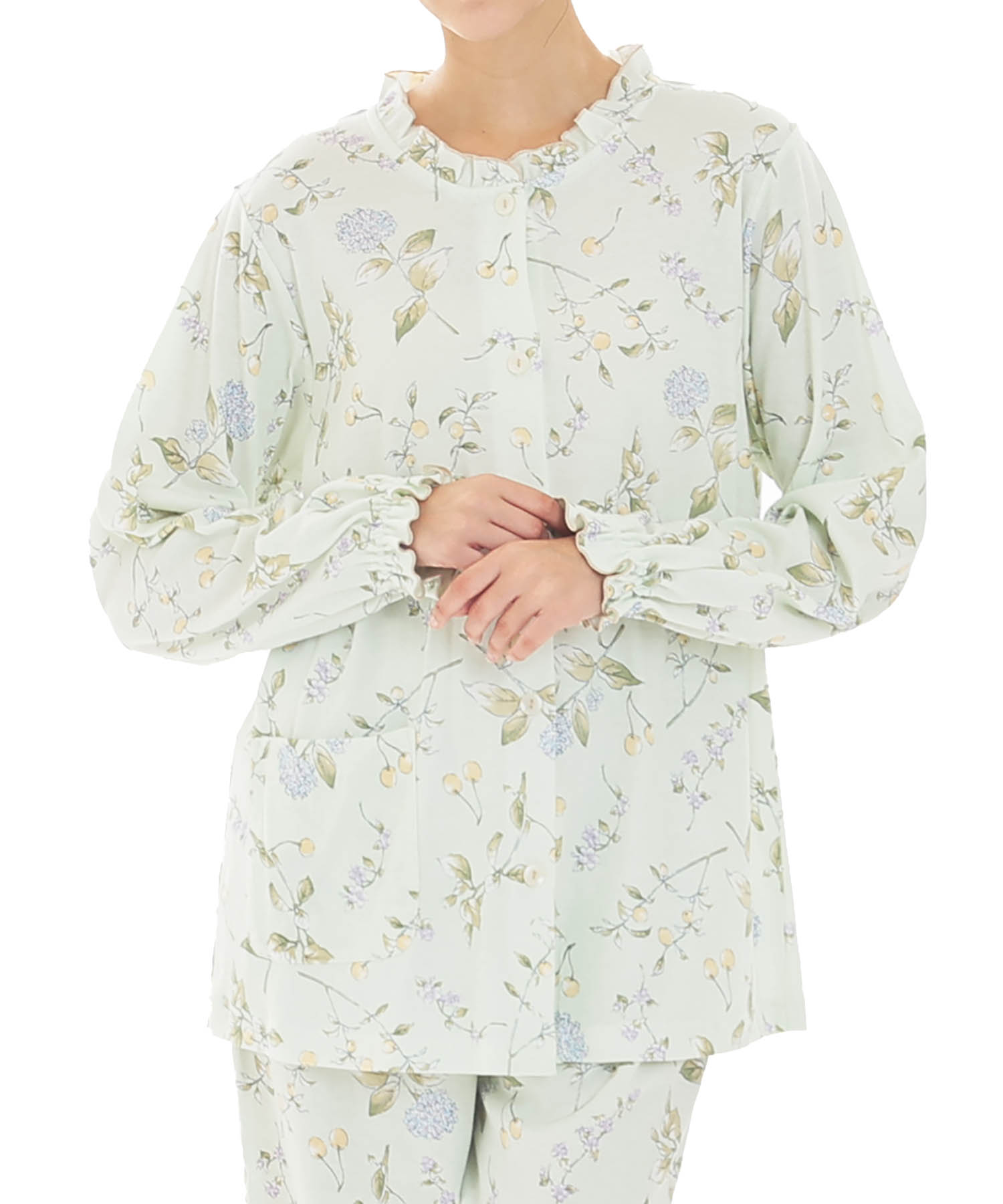 スムースフラワーベリーフリルパジャマ_パジャマ&ルームウェア-セットアップ_グリーン_0