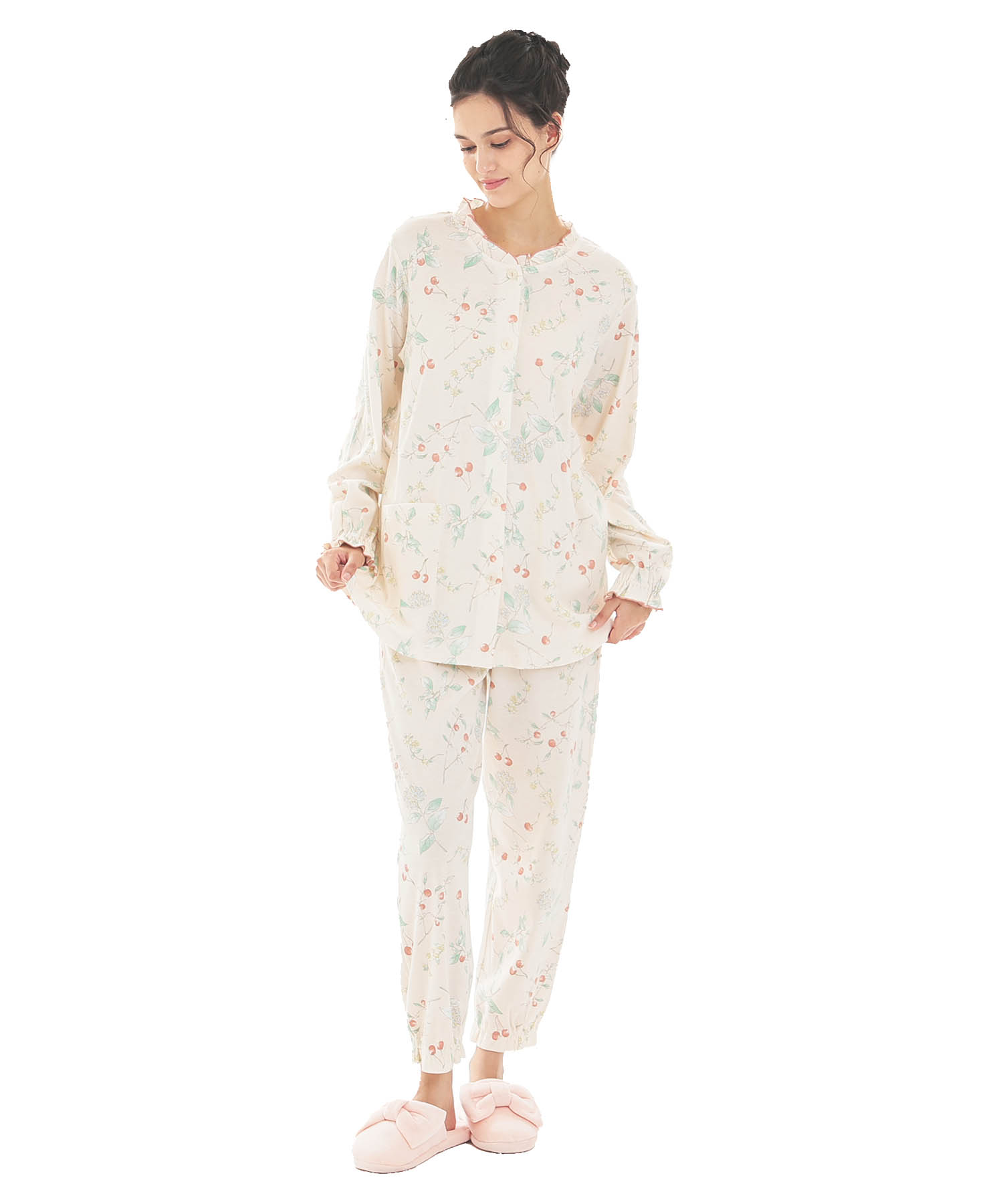 スムースフラワーベリーフリルパジャマ_パジャマ&ルームウェア-セットアップ_オレンジ_1