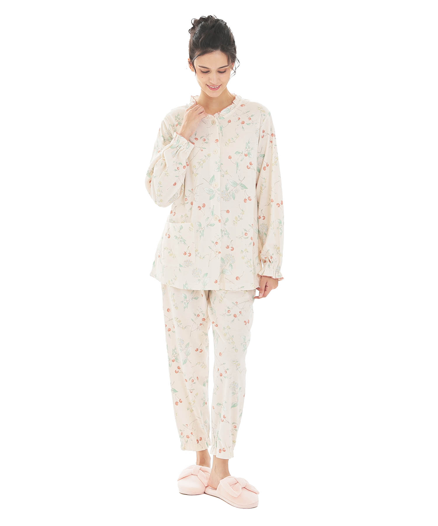 スムースフラワーベリーフリルパジャマ_パジャマ&ルームウェア-セットアップ_オレンジ_2