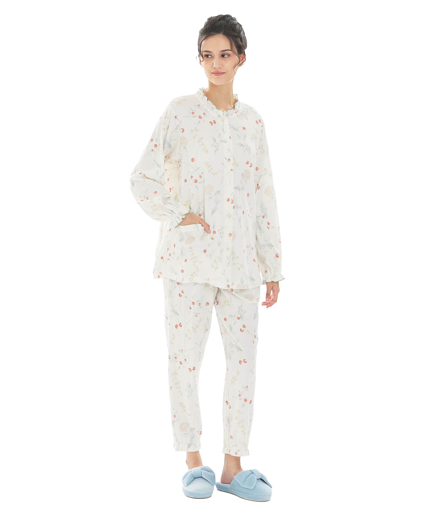 スムースフラワーベリーフリルパジャマ_パジャマ&ルームウェア-セットアップ_ホワイト_2