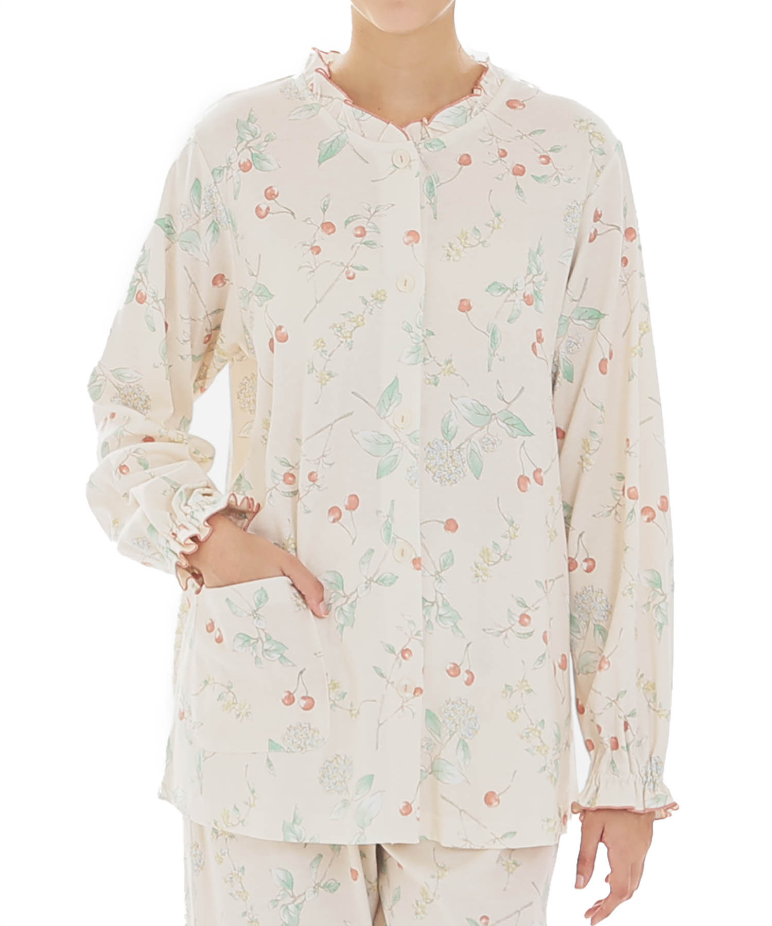 スムースフラワーベリーフリルパジャマ_パジャマ&ルームウェア-セットアップ_オレンジ_0