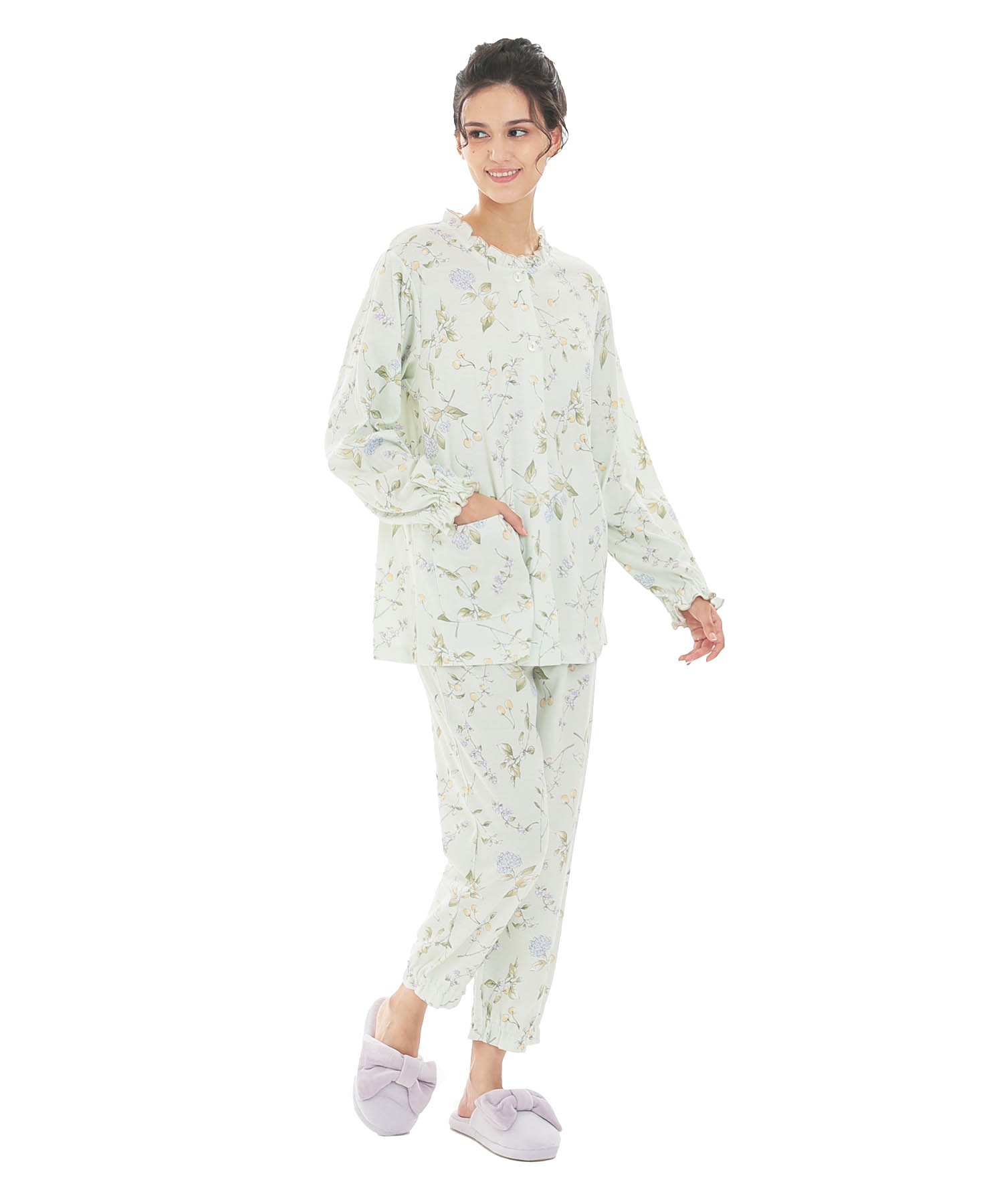 スムースフラワーベリーフリルパジャマ_パジャマ&ルームウェア-セットアップ_グリーン_2