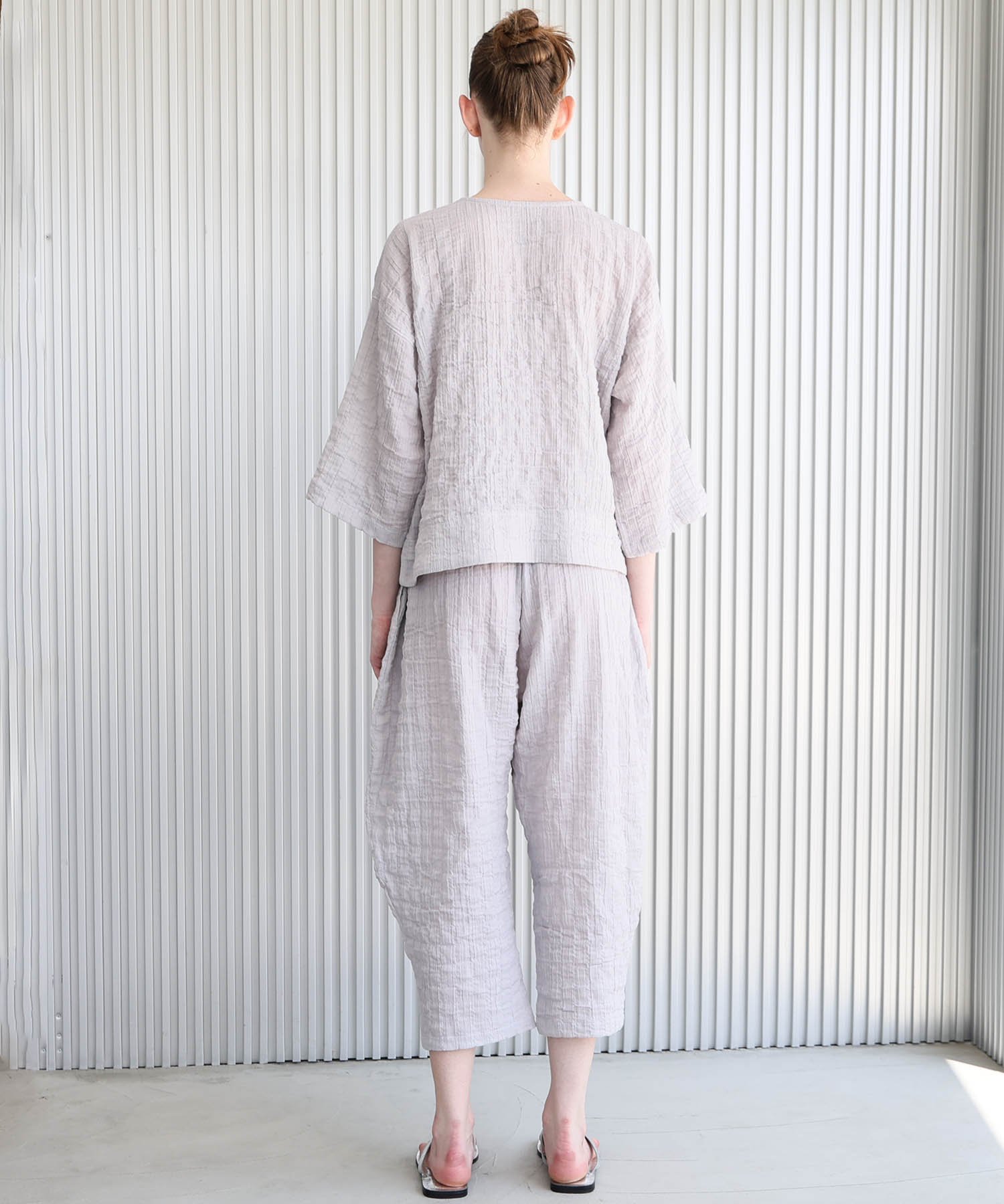 シャーリングダブルガーゼプティ刺繍セットアップ_パジャマ&ルームウェア-セットアップ_グレー_5