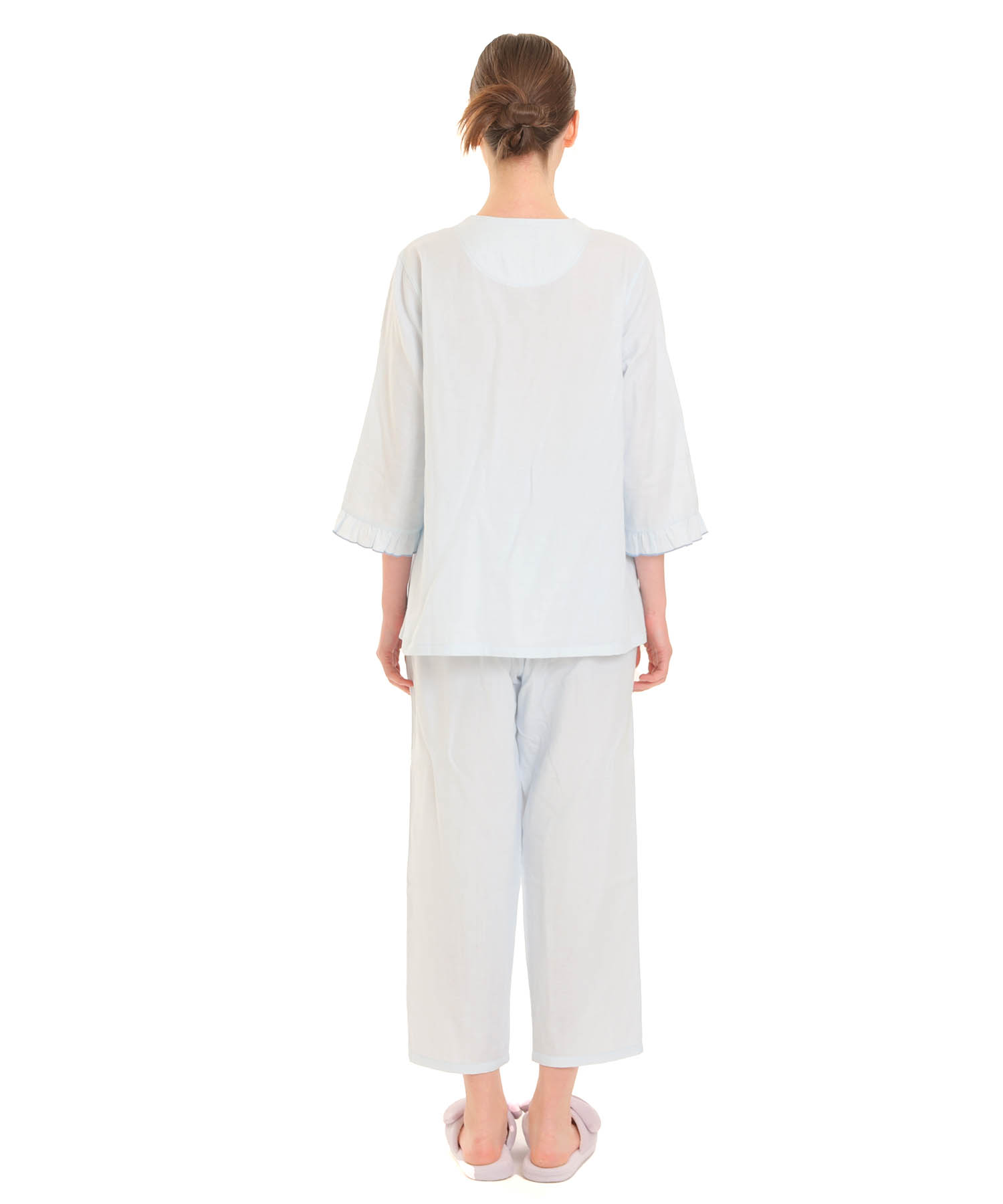 ダブルガーゼムジリボンペプラム7分袖パジャマ_パジャマ&ルームウェア-セットアップ_ブルー_6