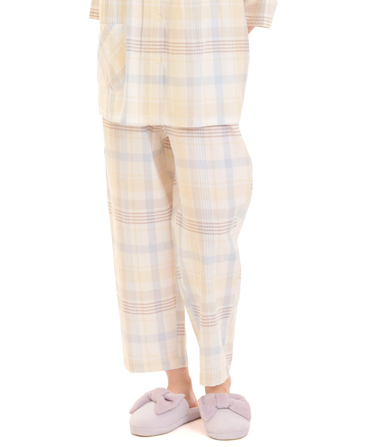 ダブルガーゼマドラスチェック7分袖パジャマ｜パジャマ｜ナルエー公式