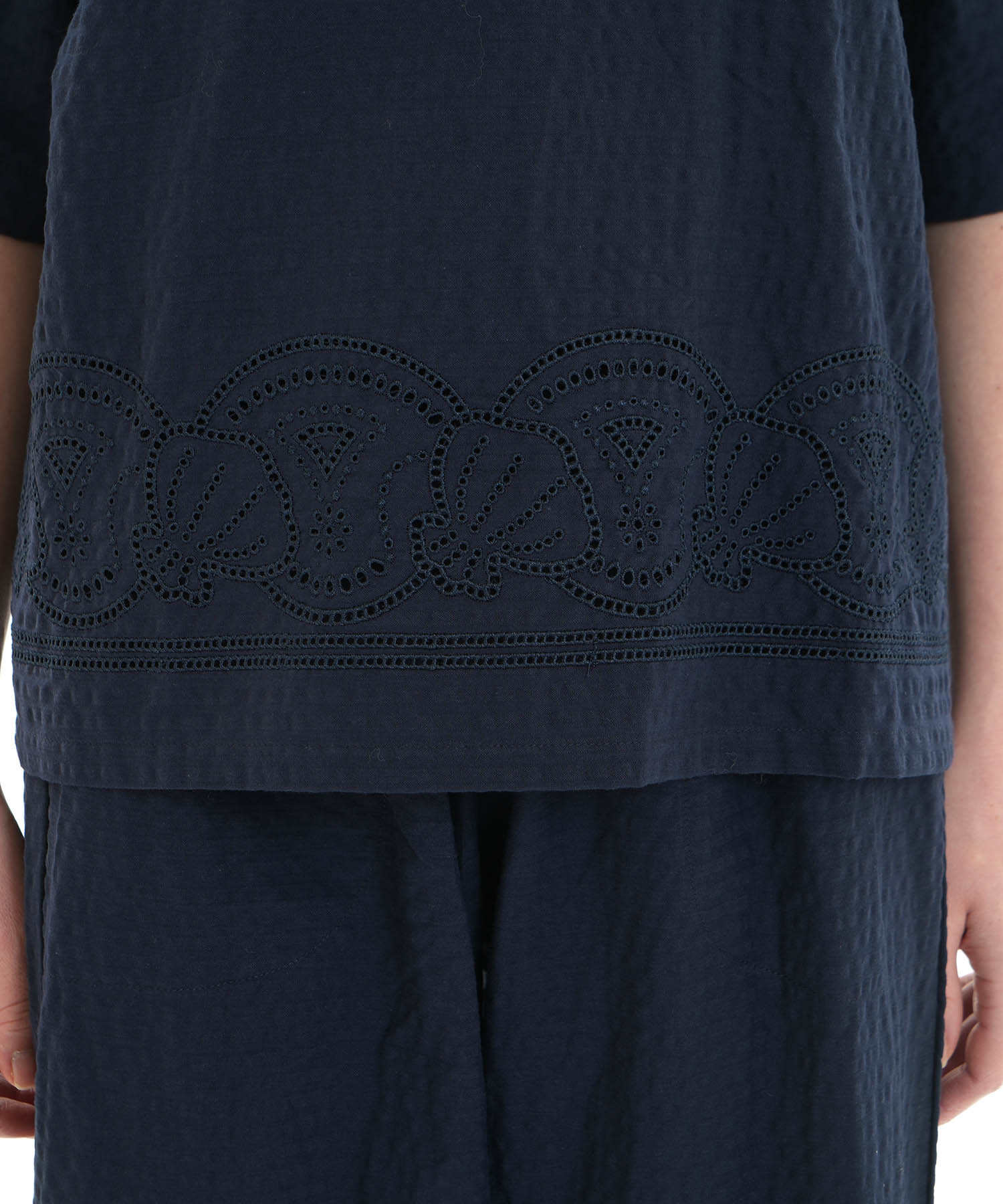 コットンサッカーシェル刺繍セットアップ_パジャマ&ルームウェア-セットアップ_ネイビー_3