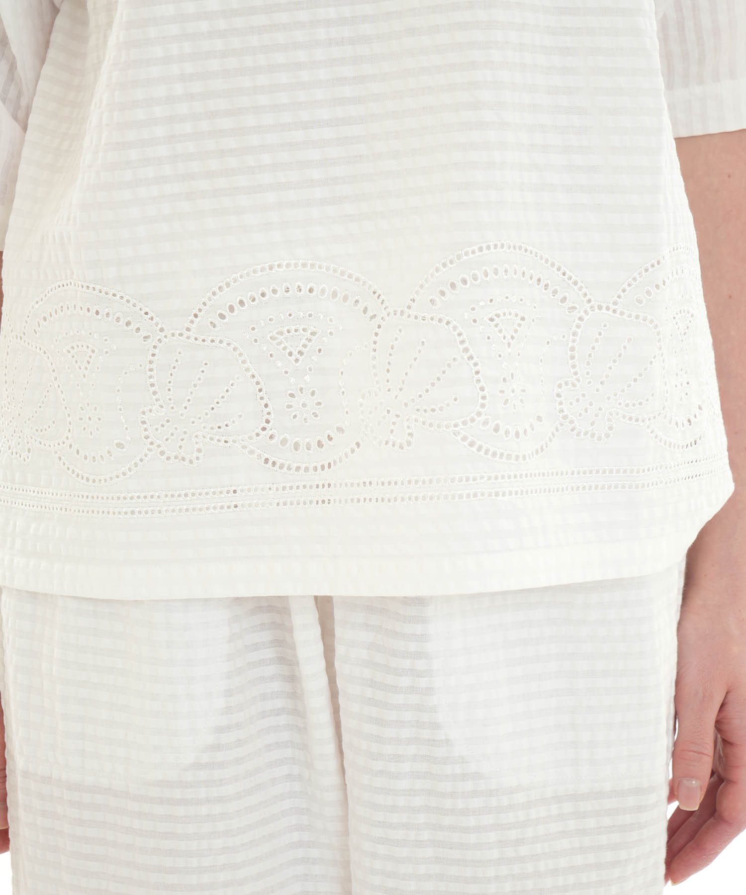 コットンサッカーシェル刺繍セットアップ_パジャマ&ルームウェア-セットアップ_ホワイト_3