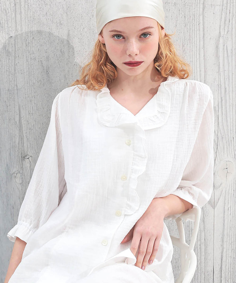 ◎新品 Laduree スクレ ラデュレ パジャマ フリル袖 Wガーゼ ホワイト シュークリームガーゼ(R)ライトフリルパジャマ｜パジャマ｜ナルエー
