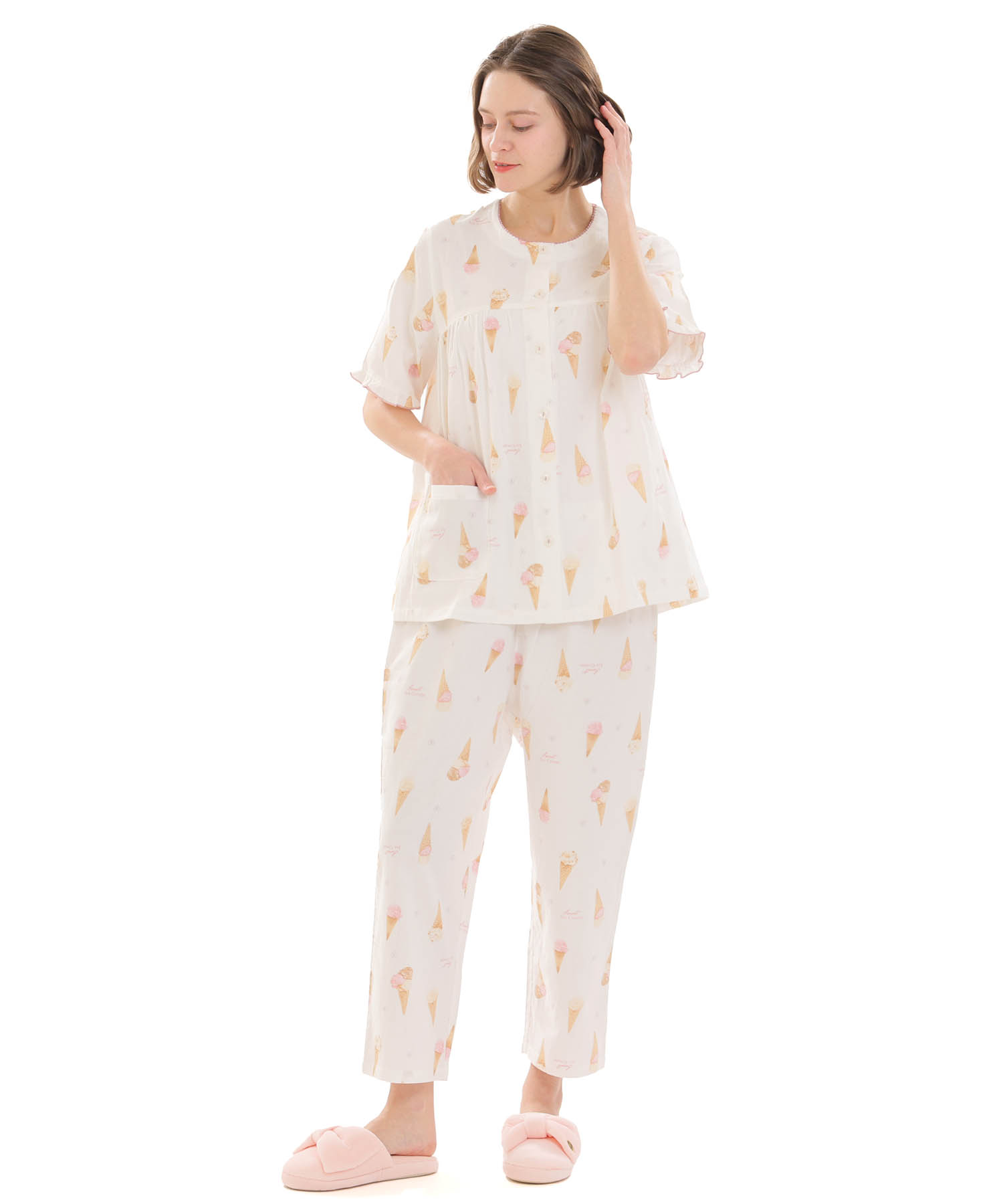 ダブルガーゼアイスクリームパジャマ_パジャマ&ルームウェア-セットアップ_ホワイト_2