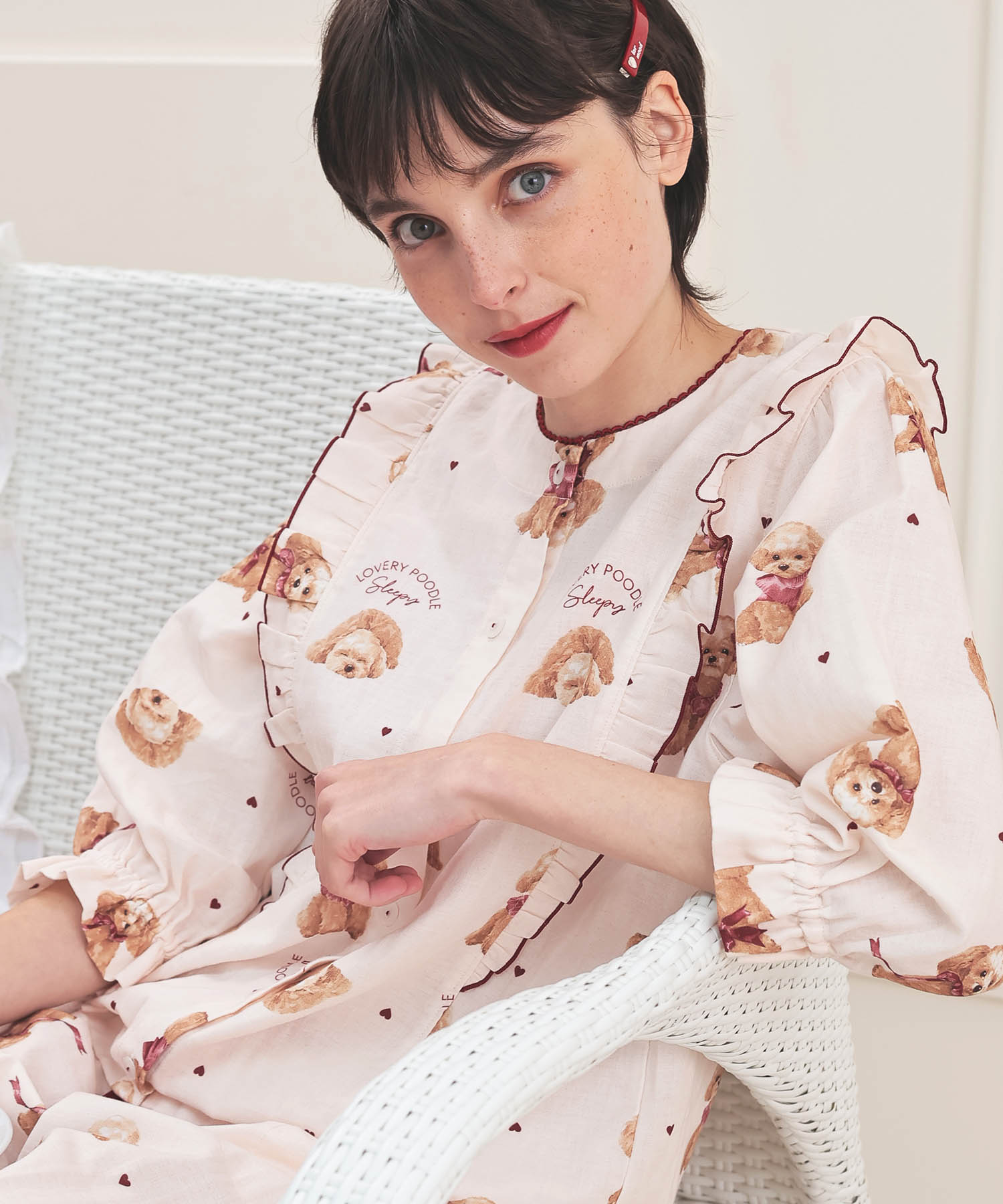 コットンダブルガーゼプードルフリルパジャマ_パジャマ&ルームウェア-セットアップ_レッド_1